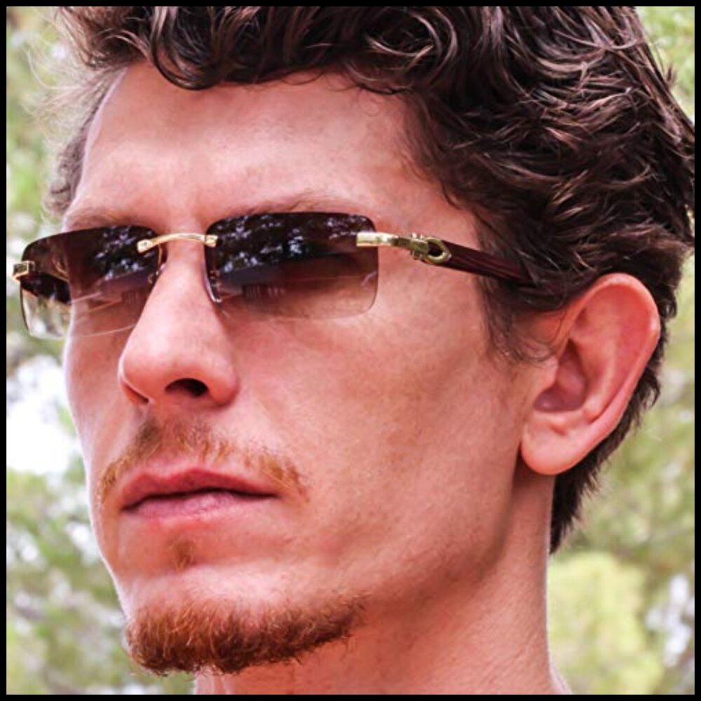 Slim Rimless Rectangular Aviator Sunglasses Metal… - image 6